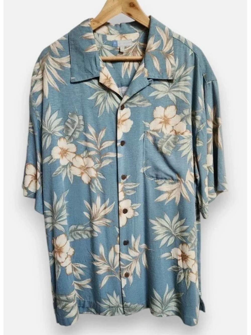 Rayon Hawaiian Floral Button-Up Casual Golf Shirt Large